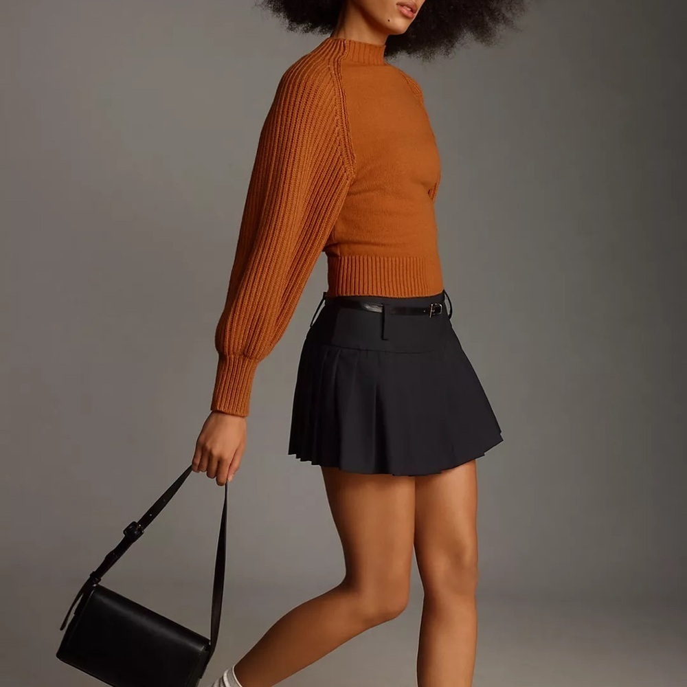 Anthropologie Maeve Mock-Neck Raglan Ribbed Sleeve Pullover Sweater - Picture 3 of 4